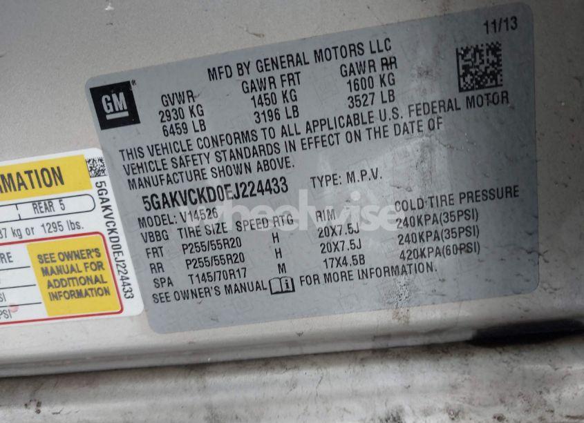 Photo 9 of 2014 Buick Enclave PREMIUM (VIN 5GAKVCKD0EJ224433)