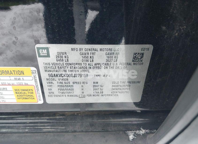 Photo 9 of 2016 Buick Enclave PREMIUM (VIN 5GAKVCKD0GJ279158)