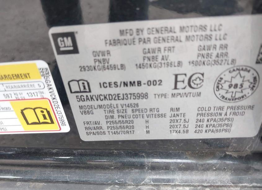 Photo 9 of 2014 Buick Enclave PREMIUM (VIN 5GAKVCKD2EJ375998)