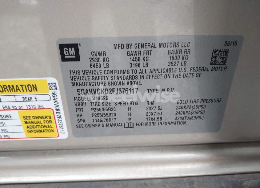 Photo 9 of 2015 Buick Enclave PREMIUM (VIN 5GAKVCKD2FJ376117)