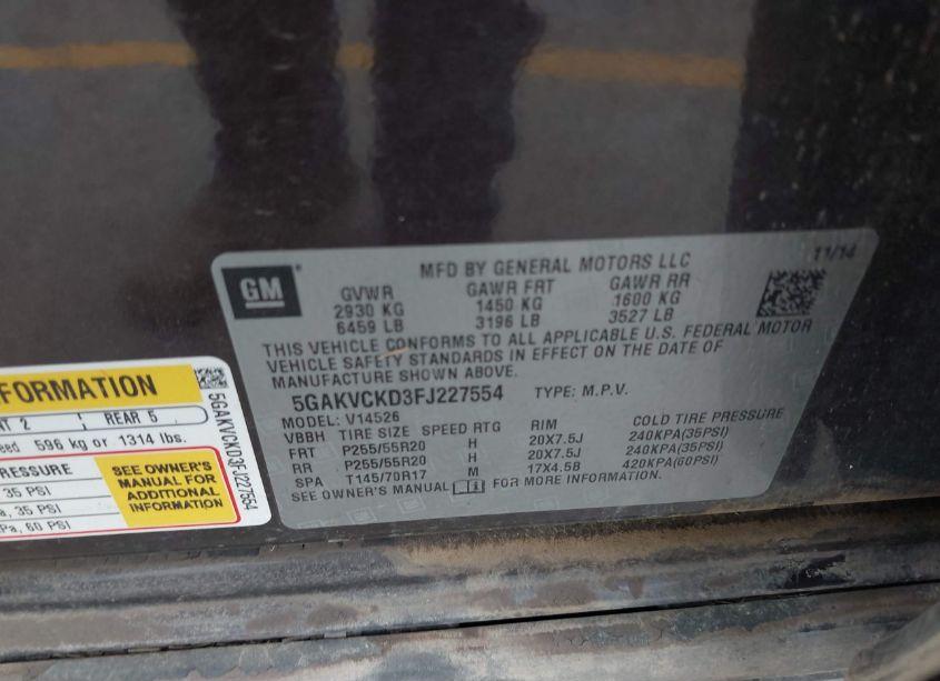 Photo 9 of 2015 Buick Enclave PREMIUM (VIN 5GAKVCKD3FJ227554)