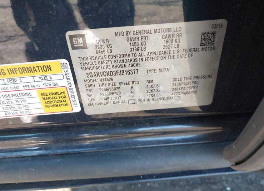 Photo 9 of 2015 Buick Enclave PREMIUM (VIN 5GAKVCKD3FJ316377)