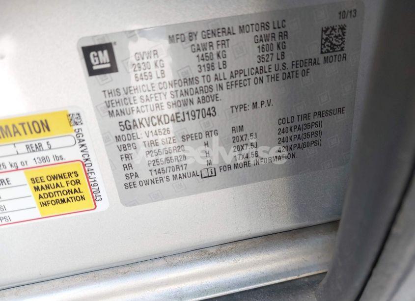 Photo 9 of 2014 Buick Enclave PREMIUM (VIN 5GAKVCKD4EJ197043)