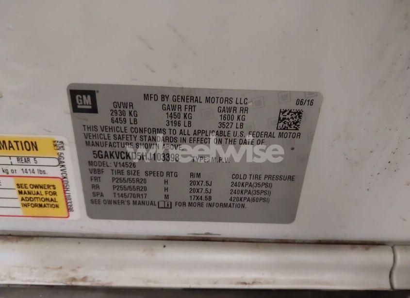 Photo 9 of 2017 Buick Enclave PREMIUM (VIN 5GAKVCKD5HJ103398)