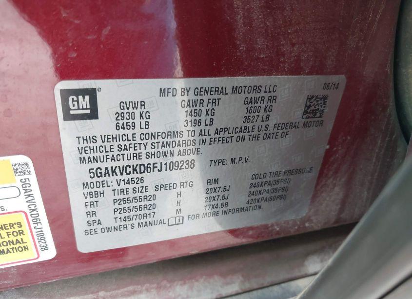 Photo 9 of 2015 Buick Enclave PREMIUM (VIN 5GAKVCKD6FJ109238)