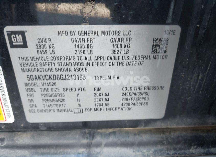 Photo 9 of 2016 Buick Enclave PREMIUM (VIN 5GAKVCKD6GJ213195)