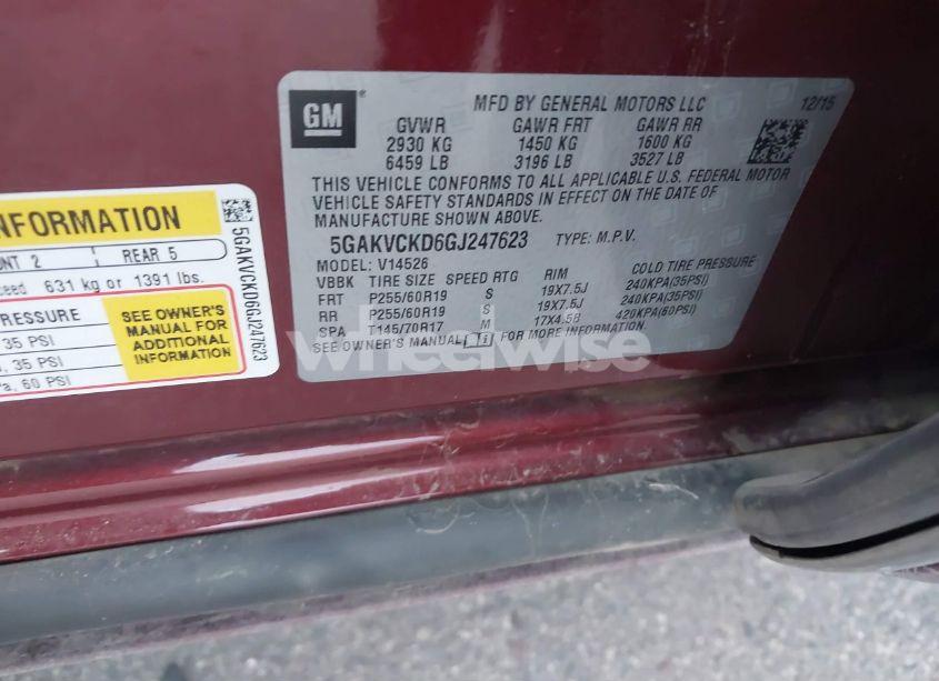 Photo 9 of 2016 Buick Enclave PREMIUM (VIN 5GAKVCKD6GJ247623)