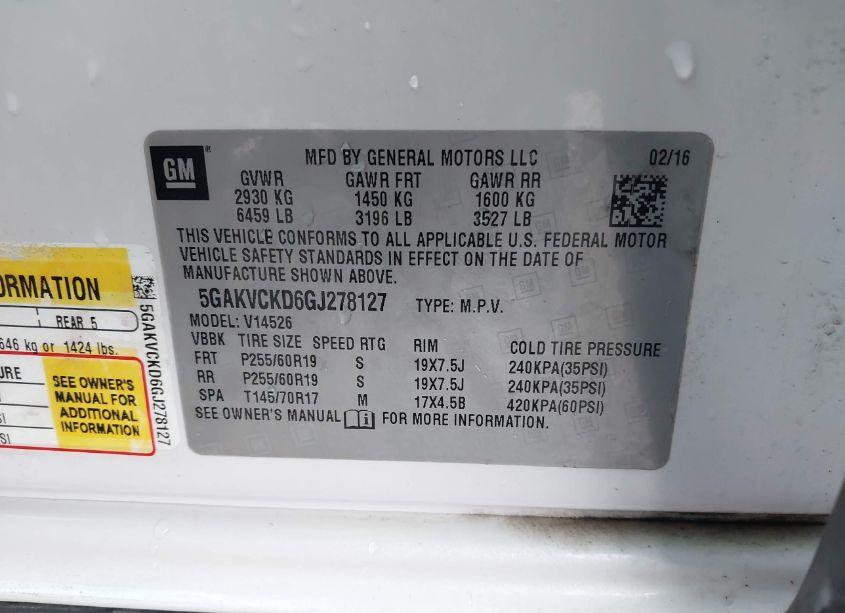 Photo 9 of 2016 Buick Enclave PREMIUM (VIN 5GAKVCKD6GJ278127)