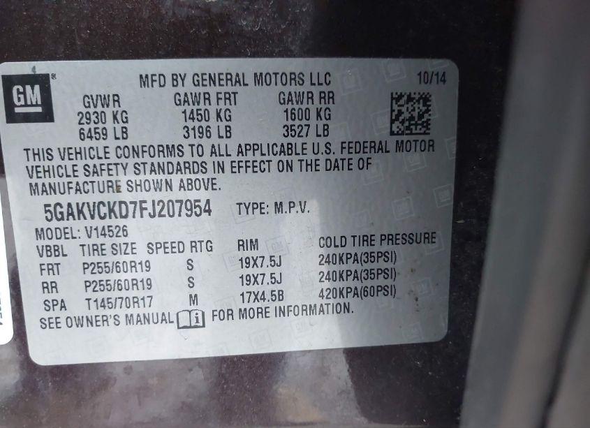 Photo 9 of 2015 Buick Enclave PREMIUM (VIN 5GAKVCKD7FJ207954)