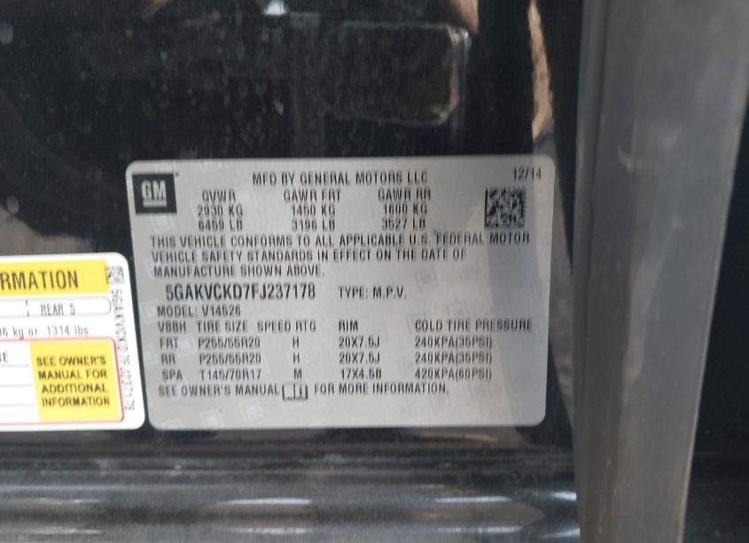 Photo 9 of 2015 Buick Enclave PREMIUM (VIN 5GAKVCKD7FJ237178)