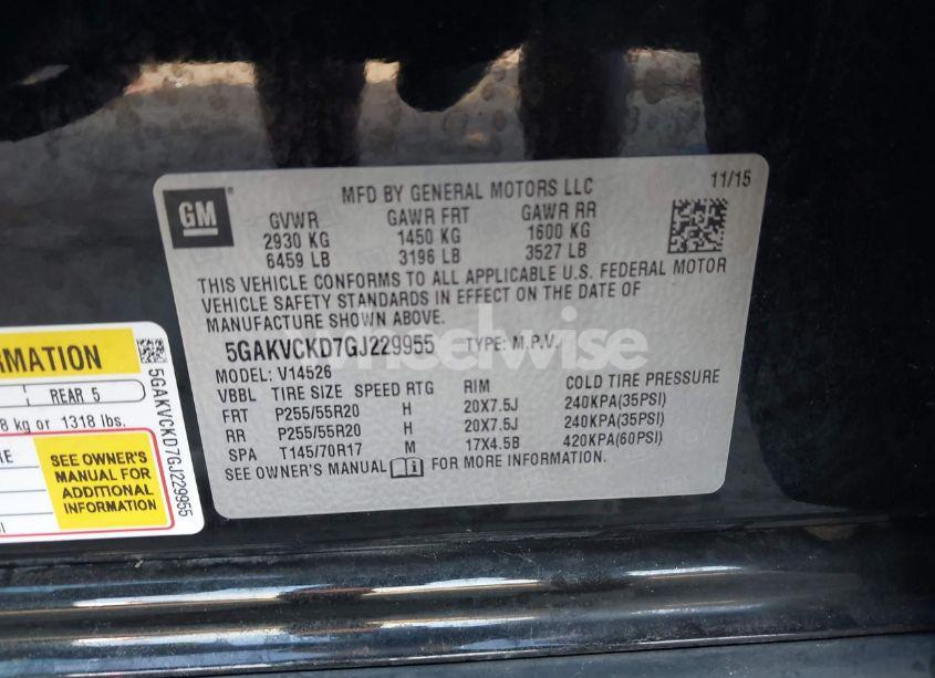 Photo 9 of 2016 Buick Enclave PREMIUM (VIN 5GAKVCKD7GJ229955)