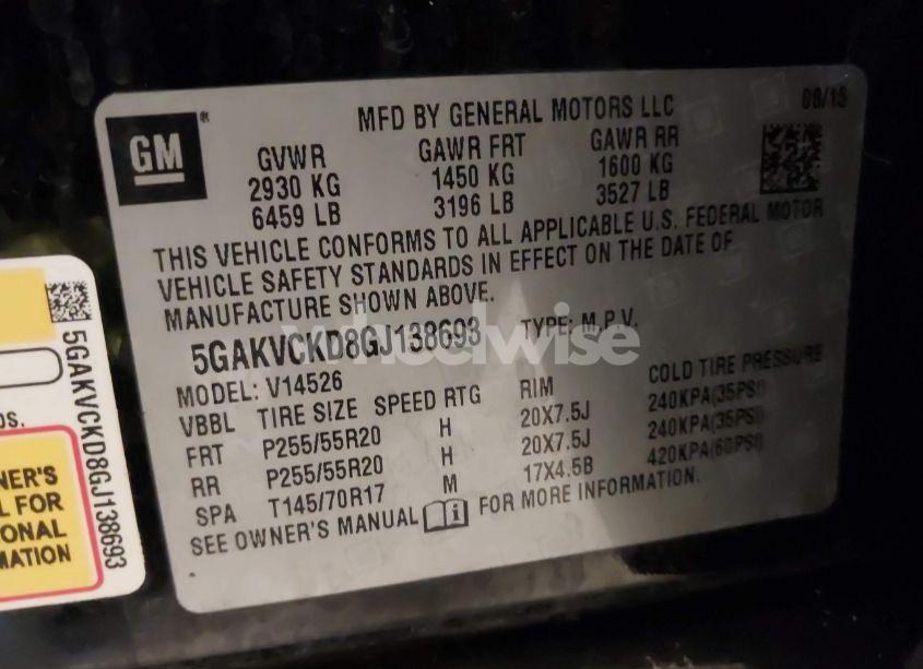 Photo 9 of 2016 Buick Enclave PREMIUM (VIN 5GAKVCKD8GJ138693)