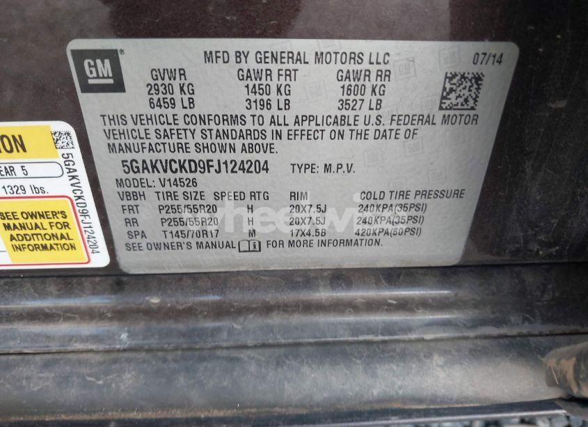 Photo 9 of 2015 Buick Enclave PREMIUM (VIN 5GAKVCKD9FJ124204)