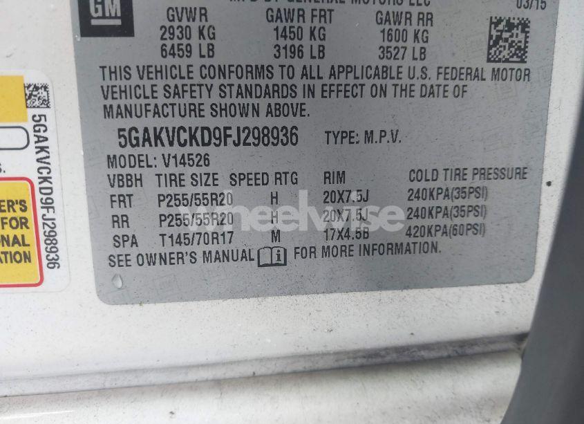 Photo 9 of 2015 Buick Enclave PREMIUM (VIN 5GAKVCKD9FJ298936)