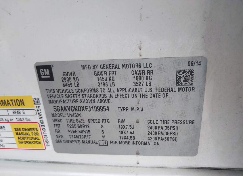 Photo 9 of 2015 Buick Enclave PREMIUM (VIN 5GAKVCKDXFJ109954)