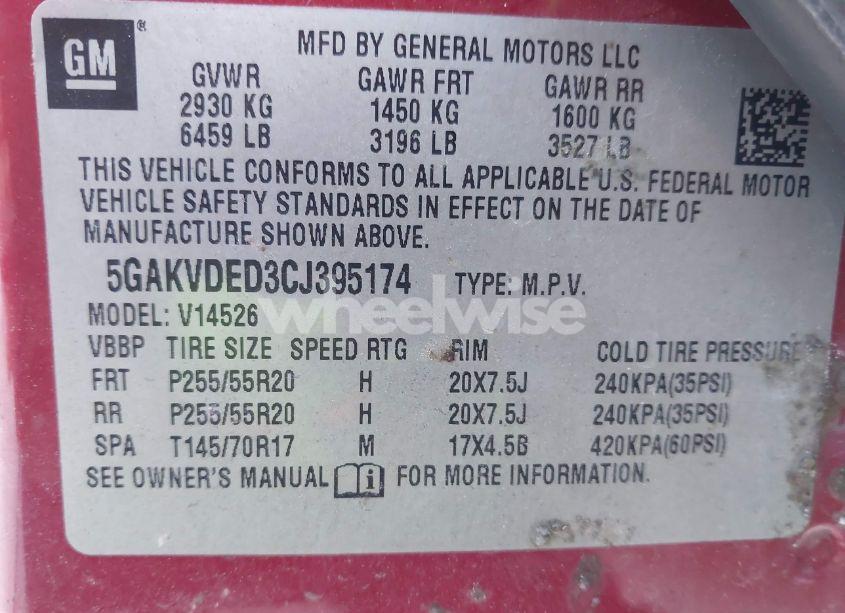 Photo 9 of 2012 Buick Enclave PREMIUM (VIN 5GAKVDED3CJ395174)