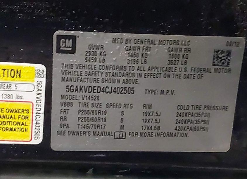 Photo 9 of 2012 Buick Enclave PREMIUM (VIN 5GAKVDED4CJ402505)