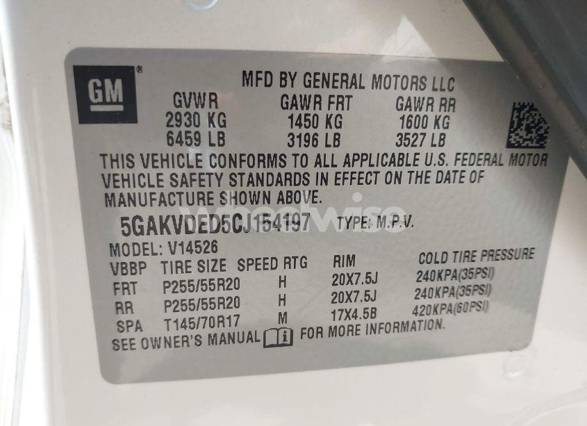 Photo 9 of 2012 Buick Enclave PREMIUM (VIN 5GAKVDED5CJ154197)