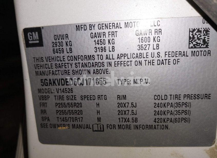 Photo 9 of 2012 Buick Enclave PREMIUM (VIN 5GAKVDED6CJ171655)