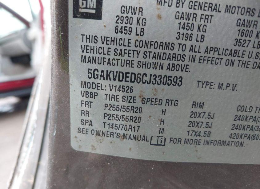 Photo 9 of 2012 Buick Enclave PREMIUM (VIN 5GAKVDED6CJ330593)