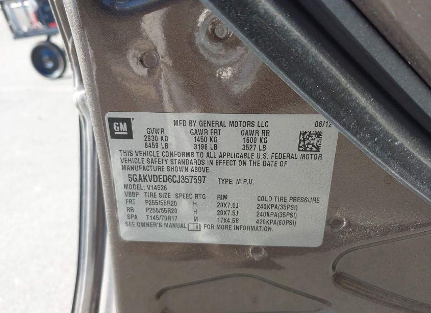 Photo 9 of 2012 Buick Enclave PREMIUM (VIN 5GAKVDED6CJ357597)