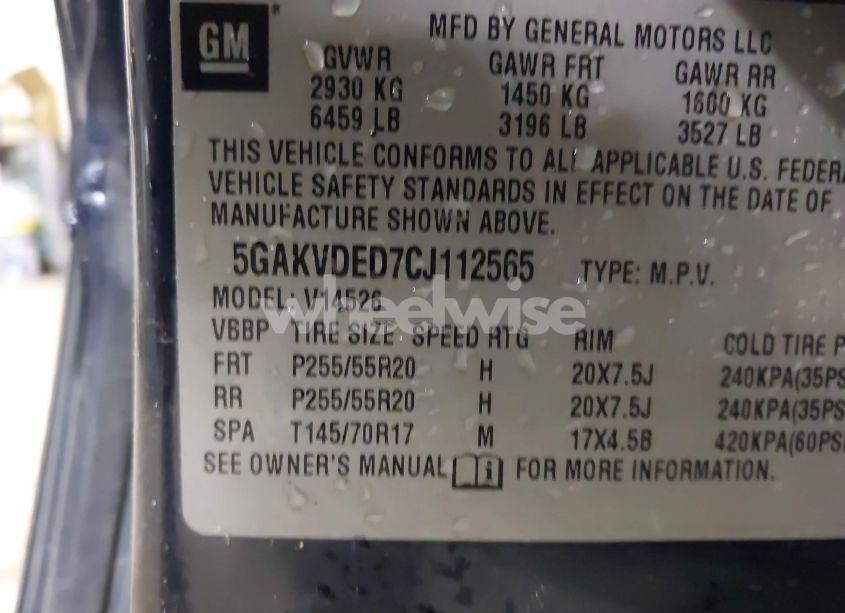 Photo 9 of 2012 Buick Enclave PREMIUM (VIN 5GAKVDED7CJ112565)