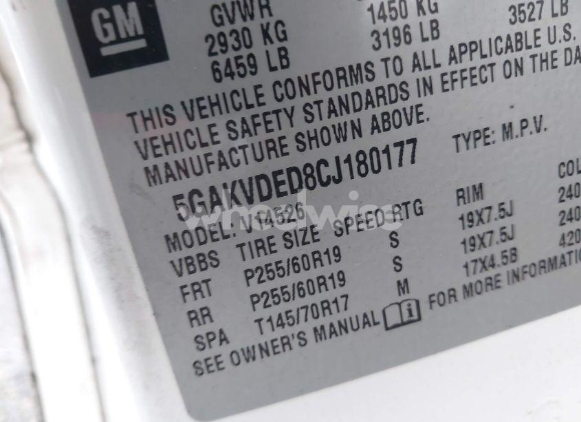 Photo 9 of 2012 Buick Enclave PREMIUM (VIN 5GAKVDED8CJ180177)