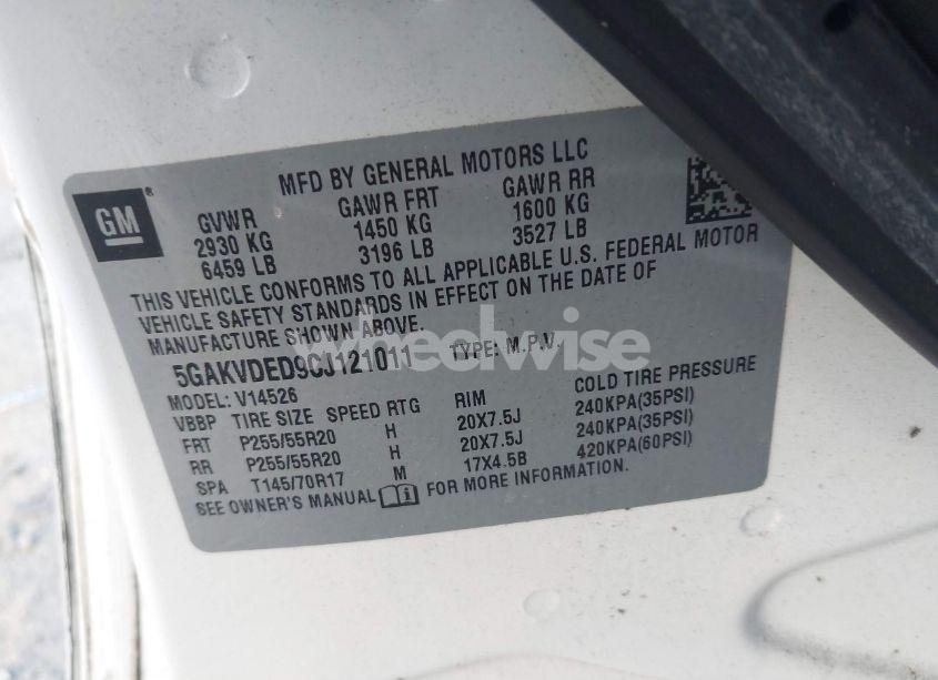 Photo 9 of 2012 Buick Enclave PREMIUM (VIN 5GAKVDED9CJ121011)