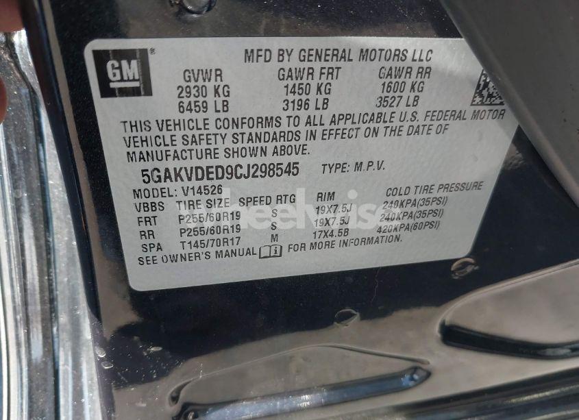 Photo 9 of 2012 Buick Enclave PREMIUM (VIN 5GAKVDED9CJ298545)