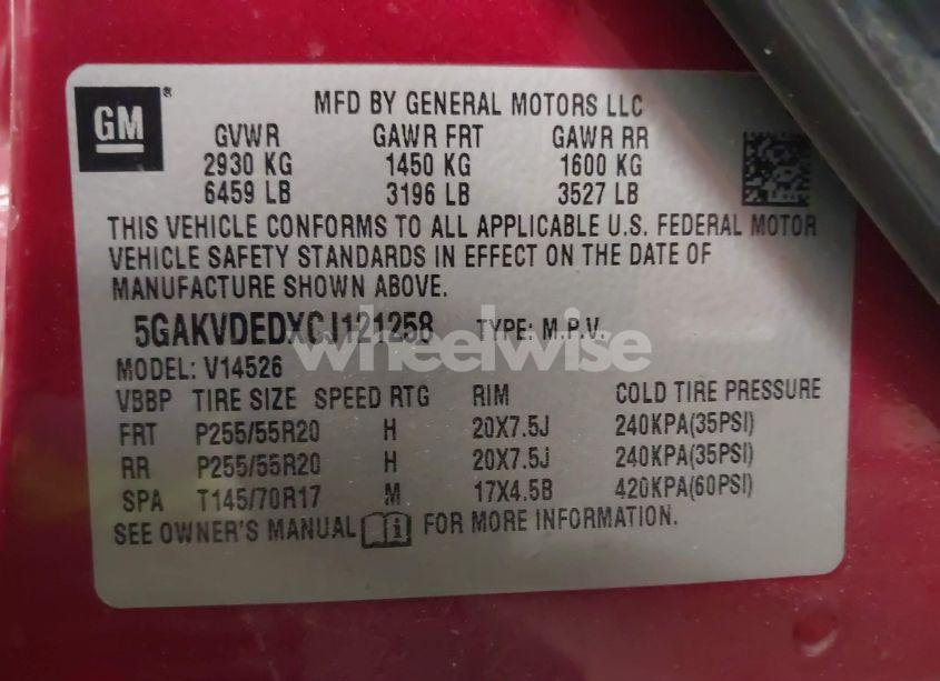 Photo 9 of 2012 Buick Enclave PREMIUM (VIN 5GAKVDEDXCJ121258)