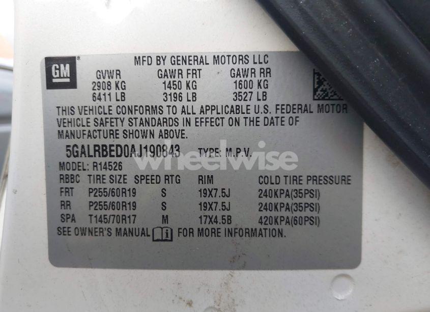 Photo 9 of 2010 Buick Enclave 1XL (VIN 5GALRBED0AJ190843)