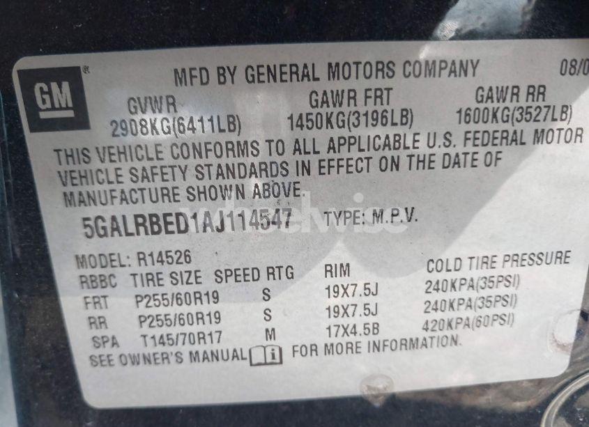 Photo 9 of 2010 Buick Enclave 1XL (VIN 5GALRBED1AJ114547)