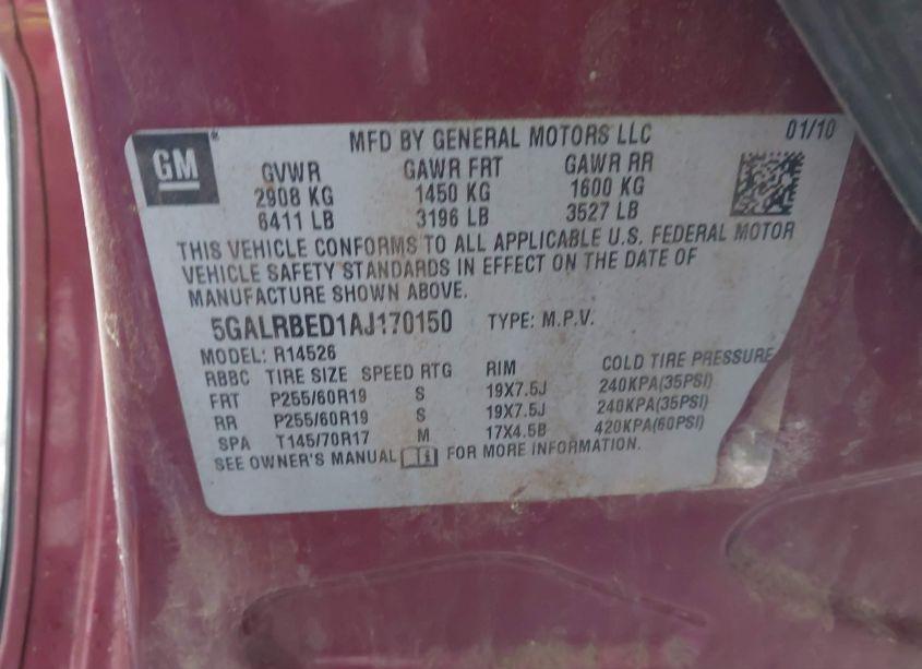 Photo 9 of 2010 Buick Enclave 1XL (VIN 5GALRBED1AJ170150)