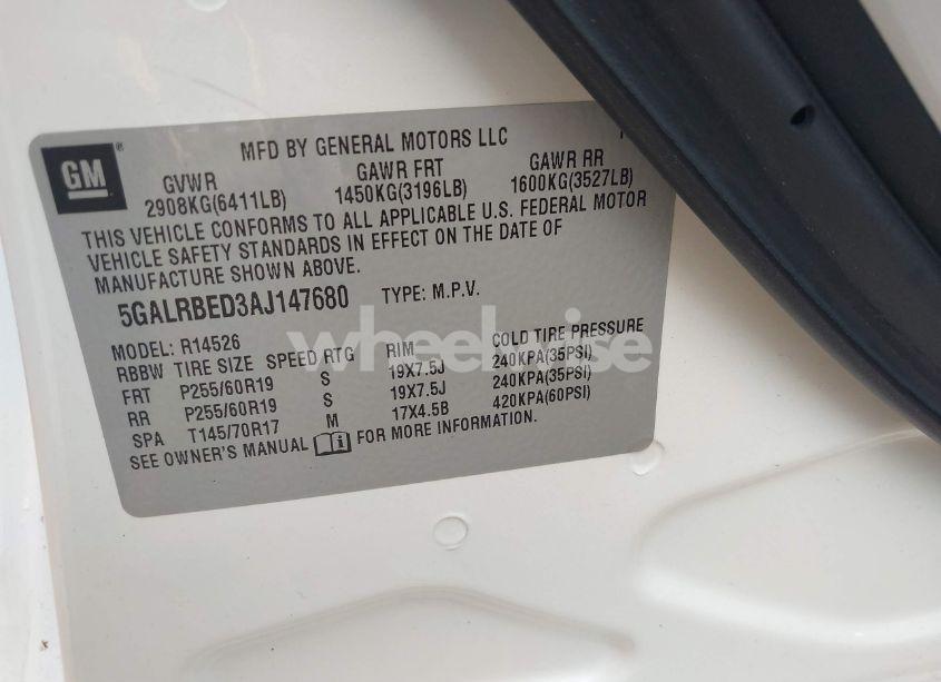 Photo 9 of 2010 Buick Enclave 1XL (VIN 5GALRBED3AJ147680)