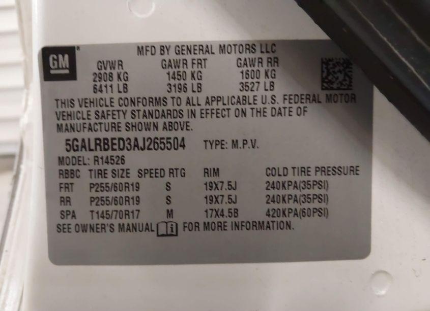 Photo 9 of 2010 Buick Enclave 1XL (VIN 5GALRBED3AJ265504)