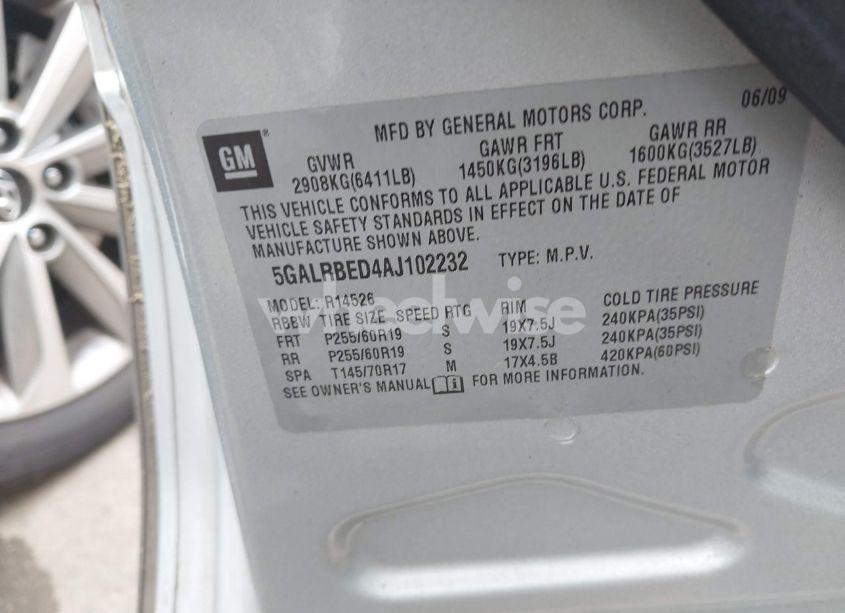 Photo 9 of 2010 Buick Enclave 1XL (VIN 5GALRBED4AJ102232)