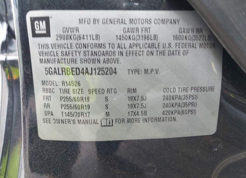 Photo 9 of 2010 Buick Enclave 1XL (VIN 5GALRBED4AJ125204)