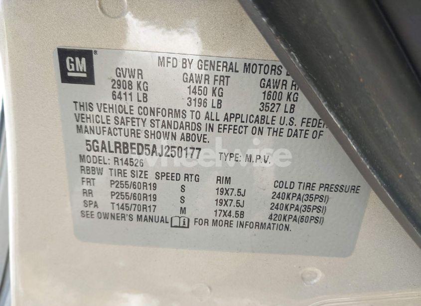 Photo 9 of 2010 Buick Enclave 1XL (VIN 5GALRBED5AJ250177)