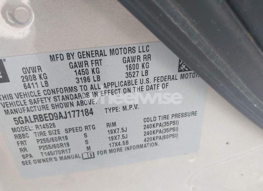 Photo 9 of 2010 Buick Enclave 1XL (VIN 5GALRBED9AJ177184)