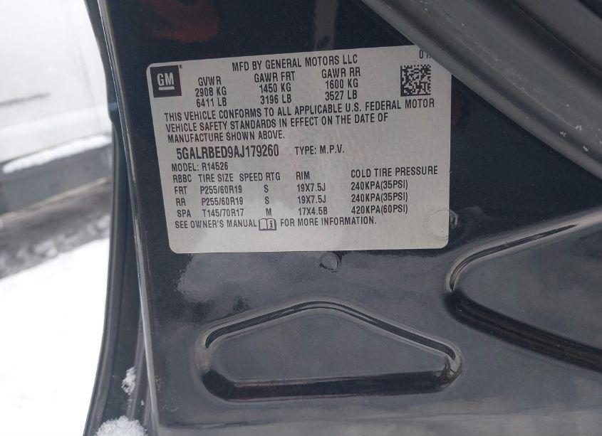 Photo 9 of 2010 Buick Enclave 1XL (VIN 5GALRBED9AJ179260)