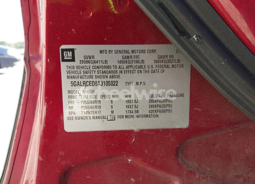 Photo 9 of 2010 Buick Enclave 2XL (VIN 5GALRCED0AJ105022)