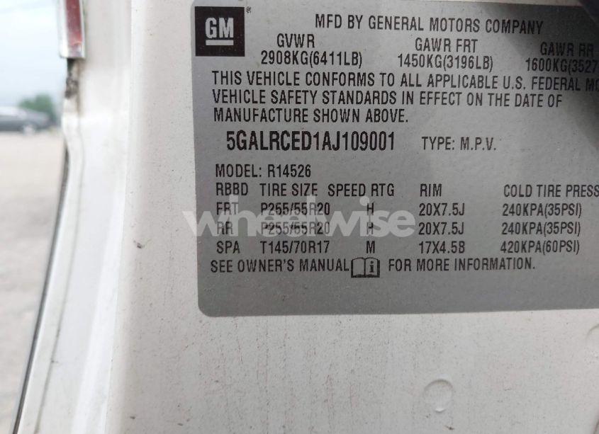 Photo 9 of 2010 Buick Enclave 2XL (VIN 5GALRCED1AJ109001)