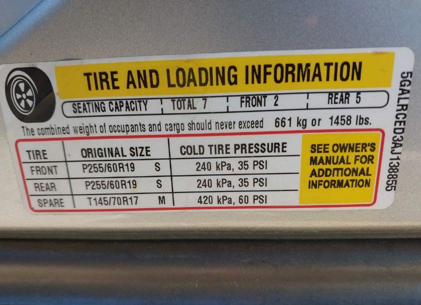 Photo 9 of 2010 Buick Enclave 2XL (VIN 5GALRCED3AJ138855)