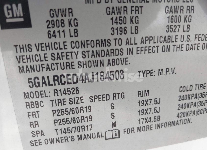 Photo 9 of 2010 Buick Enclave 2XL (VIN 5GALRCED4AJ184503)