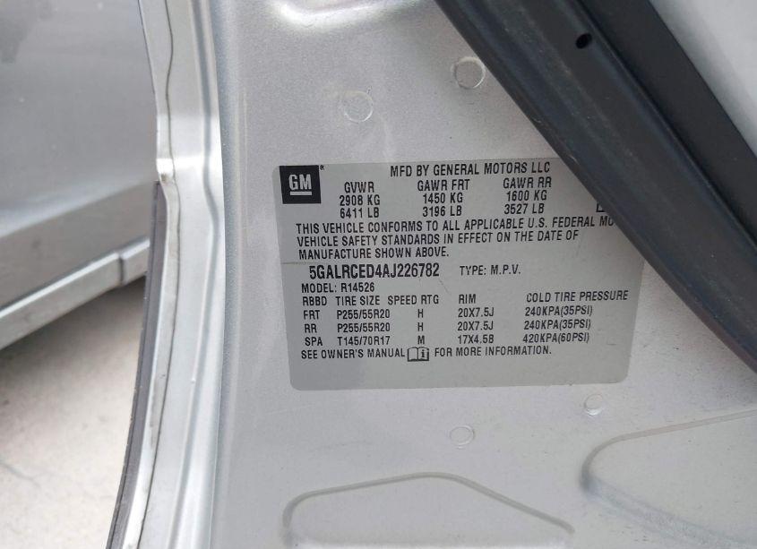 Photo 9 of 2010 Buick Enclave CXL W/2XL (VIN 5GALRCED4AJ226782)