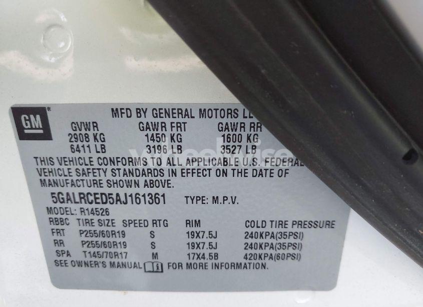 Photo 9 of 2010 Buick Enclave 2XL (VIN 5GALRCED5AJ161361)