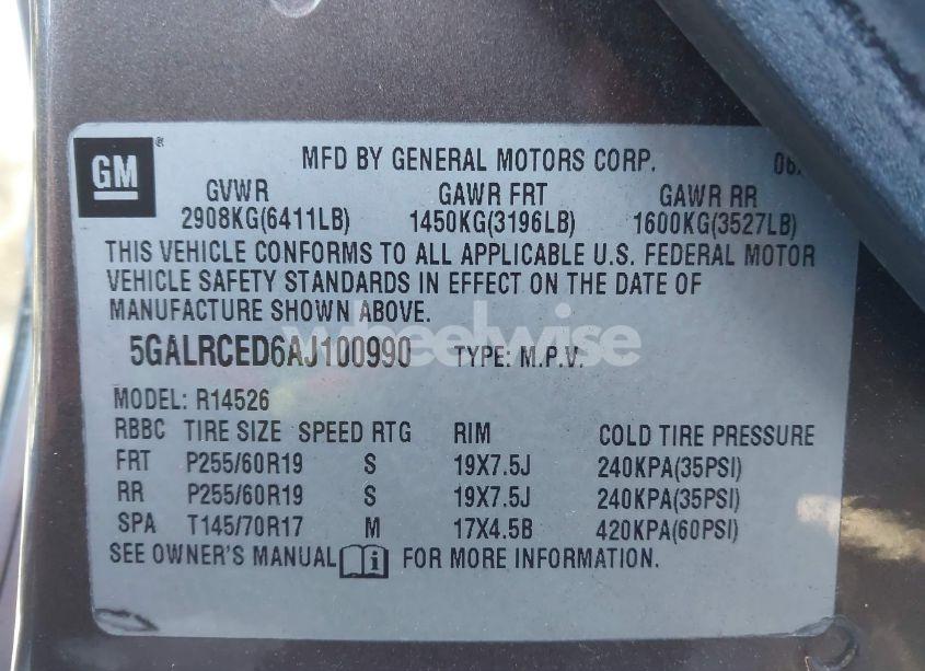 Photo 9 of 2010 Buick Enclave 2XL (VIN 5GALRCED6AJ100990)