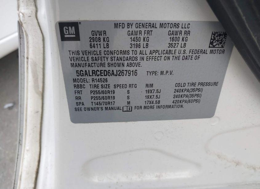 Photo 9 of 2010 Buick Enclave 2XL (VIN 5GALRCED6AJ267916)