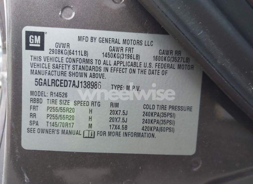 Photo 9 of 2010 Buick Enclave 2XL (VIN 5GALRCED7AJ138986)