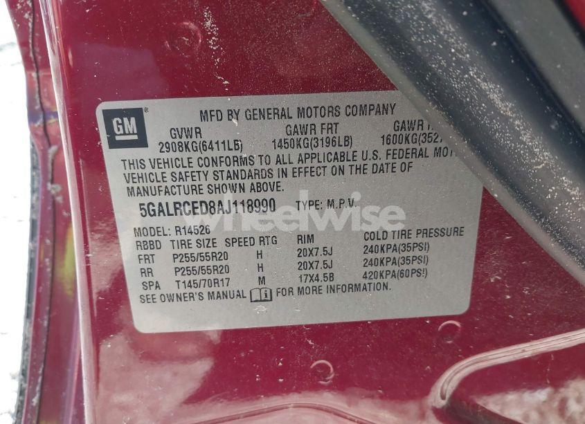 Photo 9 of 2010 Buick Enclave 2XL (VIN 5GALRCED8AJ118990)